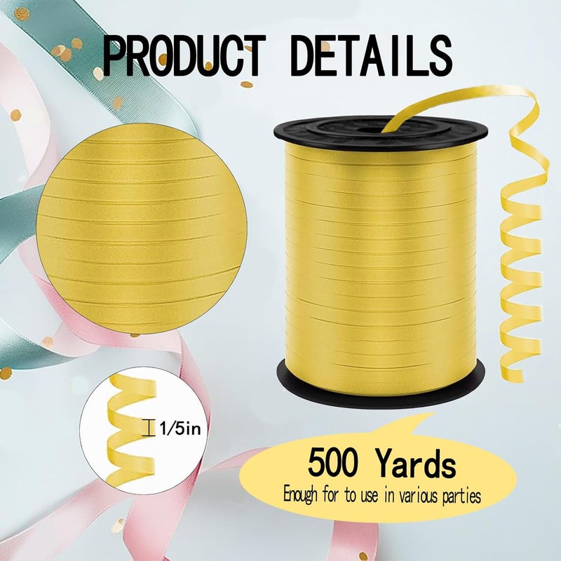 YCDMLJC Gold Curling Ribbon,500 Yards Ribbons for Crafts,1/5 Inch Ribbon,Balloon String, Party Decoration,Ribbons for Florist Flower Bows for Graduation Supplies - Image 2